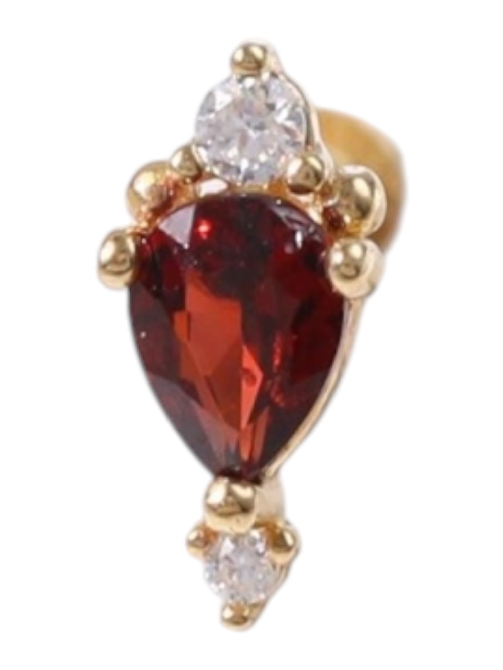 14K Solid Gold Garnet with Moissanite Cartilage Stud